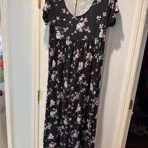 a:glow Black Maxi Dress with Light Pink Floral Print